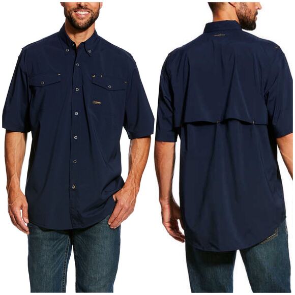 Ariat | Men | Rebar Made Tough Navy Vented SS Button Up Work Shirt | Size XXL - Picture 13 of 14
